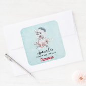 Sticker Carré Chien de Noël Husky dans une bougie de Père Noël (Enveloppe)