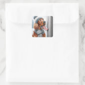 Sticker Carré Chien De Noël Irlandais Tirant Un Pole Froissé (Sac)