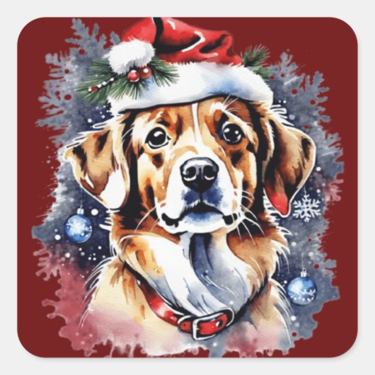 Sticker Carré Chien de Noël mignon (Devant)