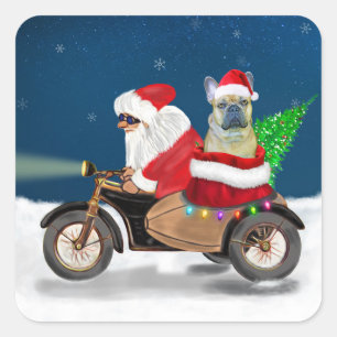 Sticker Carré Chien de Noël Père Noël