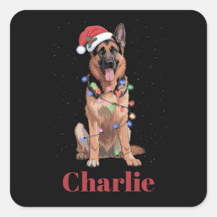Sticker Carré Chien de Noël Shepherd allemand personnalisé au no