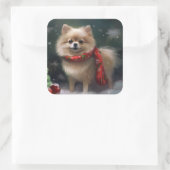 Sticker Carré Chien de Poméranie en Noël de neige (Sac)