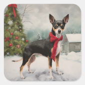 Sticker Carré Chien de Rat Terrier à Noël de neige (Devant)