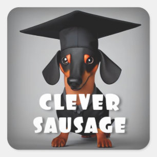 Sticker Carré Chien de saucisse intelligent