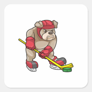 Sticker Carré Chien de taureau au hockey sur glace avec bâton de