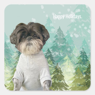 STICKER CARRÉ CHIEN DE VACANCES ANIMAL SHIHTZU PHOTO PERSONNALIS