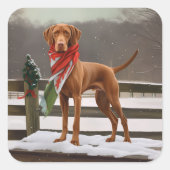 Sticker Carré Chien de Vizsla à Noël de neige (Devant)