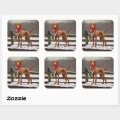 Sticker Carré Chien de Vizsla à Noël de neige (Feuille)