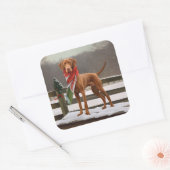 Sticker Carré Chien de Vizsla à Noël de neige (Enveloppe)