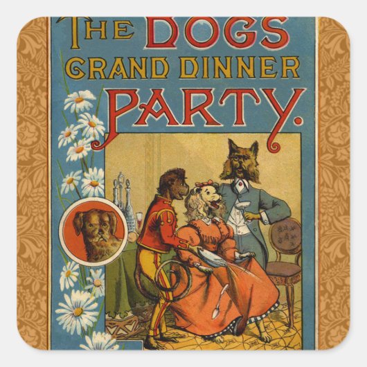 Sticker Carré Chien Dinner Party Chien Vintage illustration (Devant)