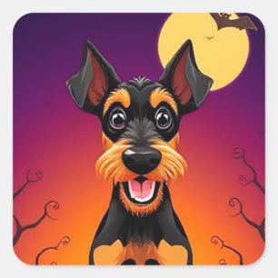 Sticker Carré Chien drôle dans une scène d'Halloween 🎃🐾 Mignon
