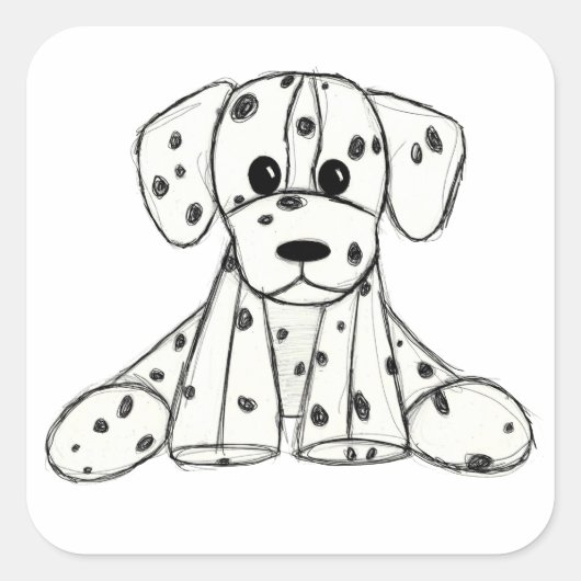 Sticker Carré Chien en dalmate dessin simple noir (Devant)