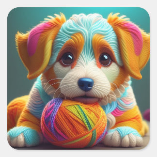 Sticker Carré Chien en fil coloré fait de fil