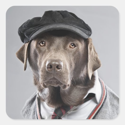 Sticker Carré Chien en pull et casquette (Devant)
