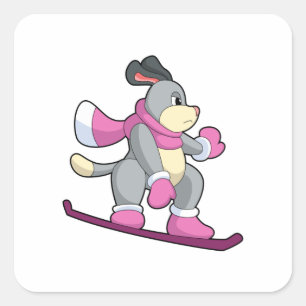 Sticker Carré Chien en Snowboardeur avec Sonowboard