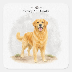 Sticker Carré Chien Golden Retriever Nom Personnalisé