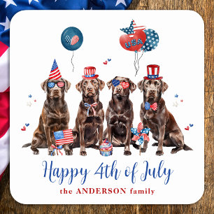 Sticker Carré Chien Happy 4 juillet Patriotique Labrador Retriev