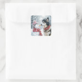 Sticker Carré Chien Husky Avec Snowman (Sac)