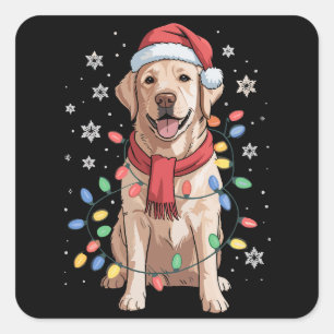 Sticker Carré Chien Labrador Retriever Chapeau de Père Noël Noël