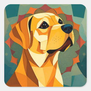 Sticker Carré Chien Labrador Retriever Jaune Art Géométrique