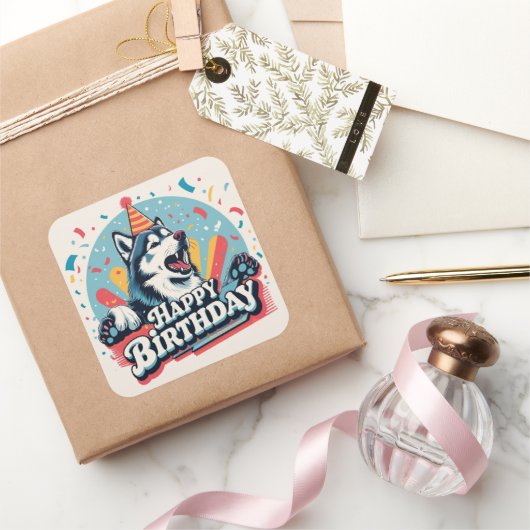 Sticker Carré Chien malamué de l'Alaska coloré (Cadeaux)