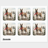 Sticker Carré Chien malinois belge à Noël de neige (Feuille)