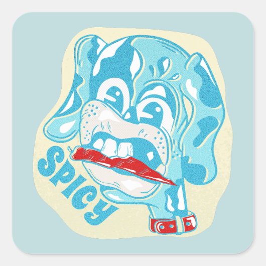 Sticker Carré Chien mangeant du piment chaud (Devant)