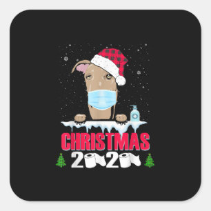 Sticker Carré Chien masqué à visage gris Joyeux Noël 2020 Dr