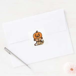 Sticker Carré Chien mignon avec jack-o-lanterne