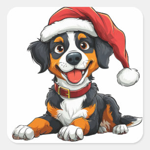Sticker Carré Chien mignon avec un chapeau de Père Noël célébran