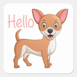 Sticker Carré Chien Mignon Chien Chihuahua de Dessin Animé Bonjo
