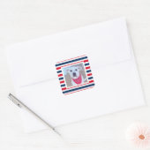 Sticker Carré Chien mignon Rouge Blanc Bleu Bleu Rayures Patriot (Enveloppe)