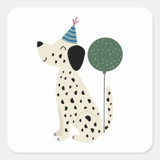 Sticker Carré Chien mignon Simple Minimal Joyeux Anniversaire (Devant)