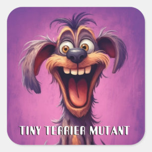 Sticker Carré Chien monstre amusant : Petit Mutant Terrier