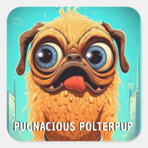 Sticker Carré Chien monstre drôle : Pugnace Polterpup