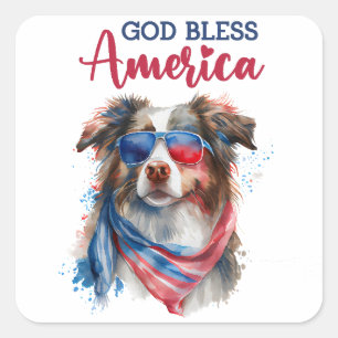 Sticker Carré Chien Patriotique-Bergers Australien