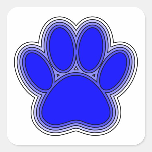 Sticker Carré Chien Paw En Bleu Avec Contours (Devant)