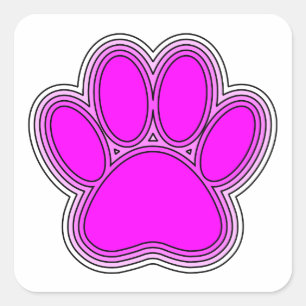 Sticker Carré Chien Paw En Rose Avec Des Contours