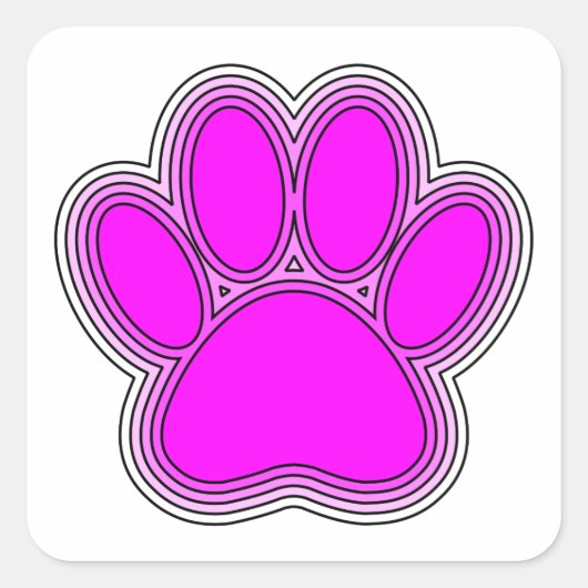 Sticker Carré Chien Paw En Rose Avec Des Contours (Devant)