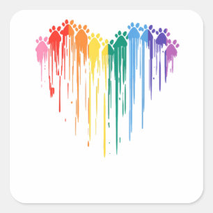 Sticker Carré Chien Paws Rainbow Heart Amoureux des chiens Gay p