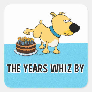 Sticker Carré Chien Peeing sur le gâteau d'anniversaire : années