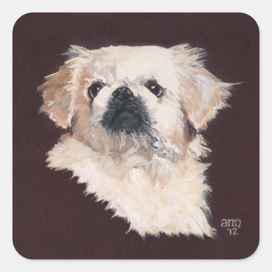 Sticker Carré Chien Pékinois Blanc (Devant)