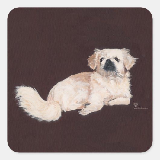 Sticker Carré Chien Pékinois Blanc (Devant)