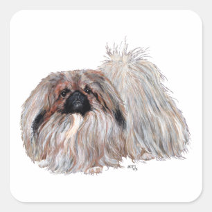 Sticker Carré Chien Pékinois Debout