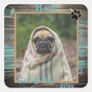 Sticker Carré Chien Photo personnalisée Bois
