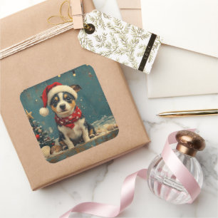 Sticker Carré Chien Rat Terrier Noël Vintage Plage