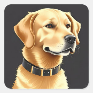 Sticker Carré Chien Retriever doré portant un collier en cuir