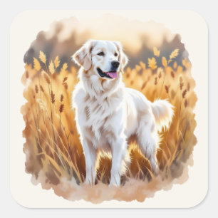 Sticker Carré Chien Retriever Golden Blanc