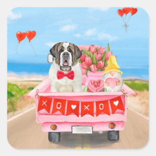Sticker Carré Chien Saint-Bernard Camion de la Saint-Valentin Cœ