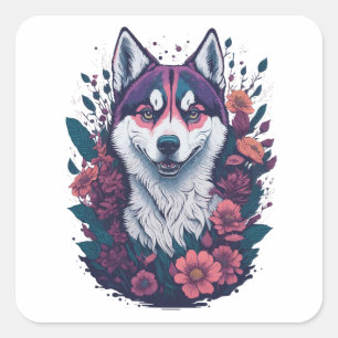 Sticker Carré Chien sibérien Husky